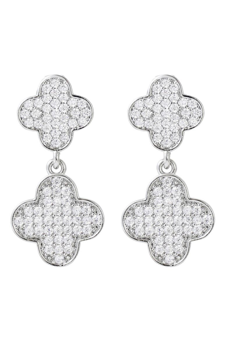 Pavé Cubic Zirconia Clover Drop Earrings, Main, color, SILVER