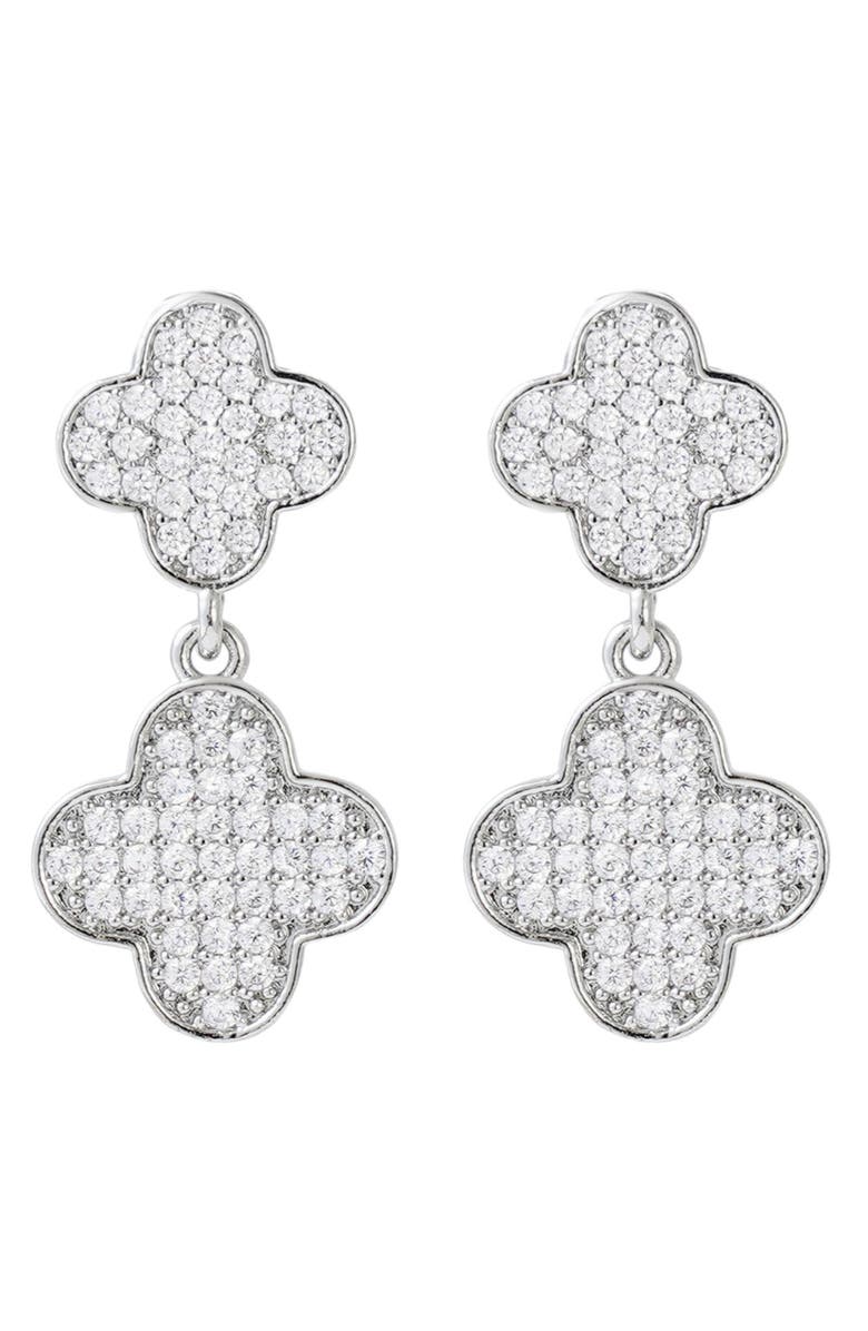 Adornia Pavé Cubic Zirconia Clover Drop Earrings, Main, color, Silver