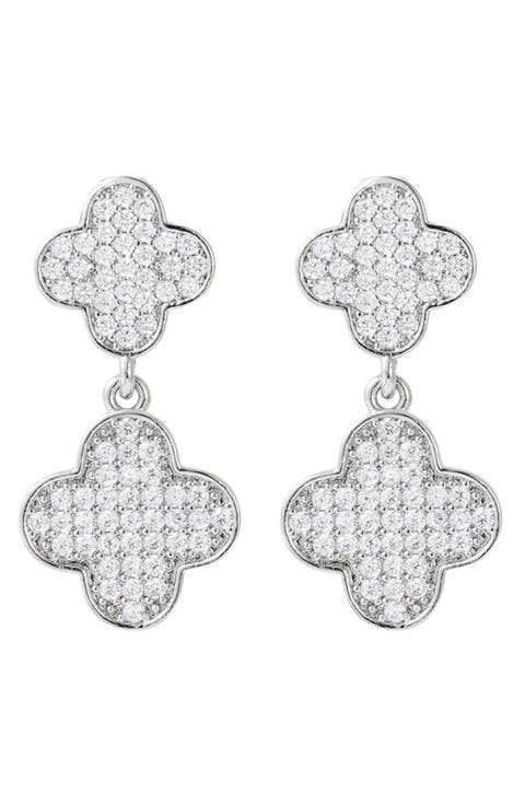 Pavé Cubic Zirconia Clover Drop Earrings