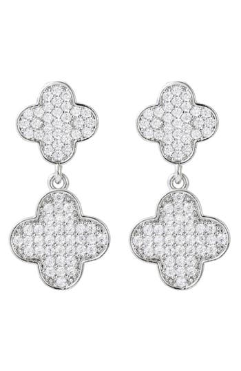 Adornia Silver Plated Cz Clover Drop Earrings In Metallic