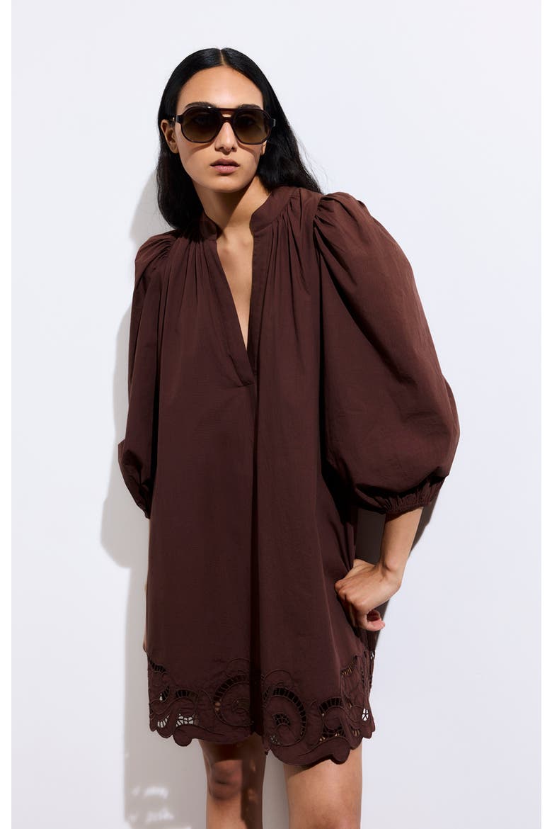 Hamanda Puff Sleeve Tunic Dress, Alternate, color, Chocolat