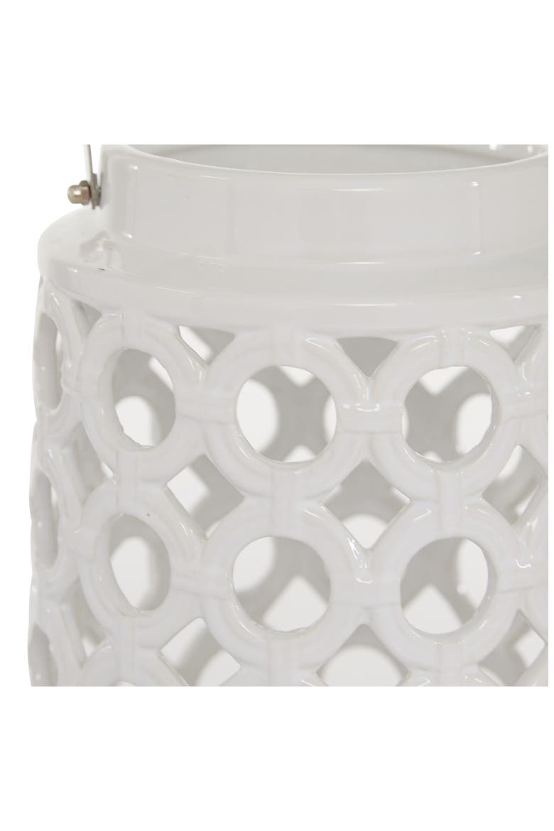 White Ceramic Circles Pillar Candle Lantern with Cut Out Design, Alternate, color, WHITE