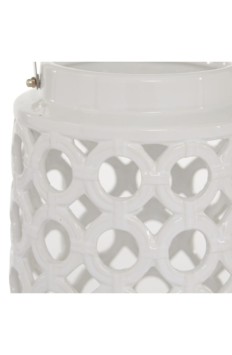 GINGER BIRCH STUDIO White Ceramic Circles Pillar Candle Lantern with Cut Out Design, Alternate, color, White
