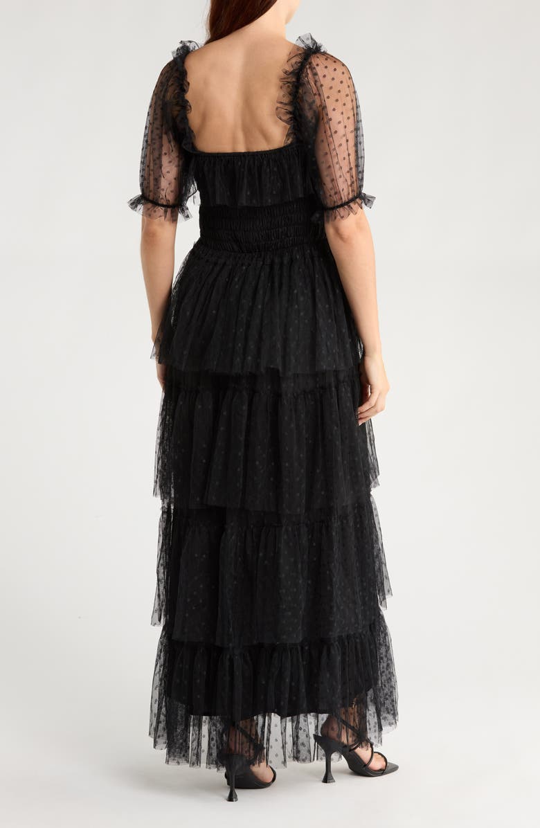 NSR Tiered Dot Lace Maxi Dress, Alternate, color, Black
