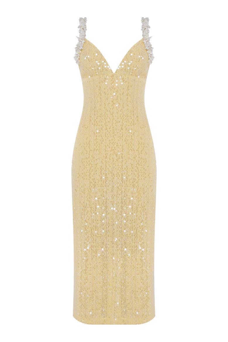 Iara Crochet Flowers Midi Dress, Main, color, YELLOW