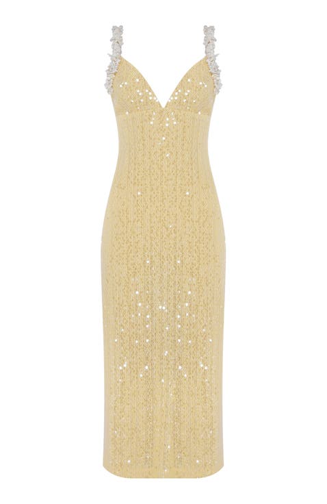 Iara Crochet Flowers Midi Dress