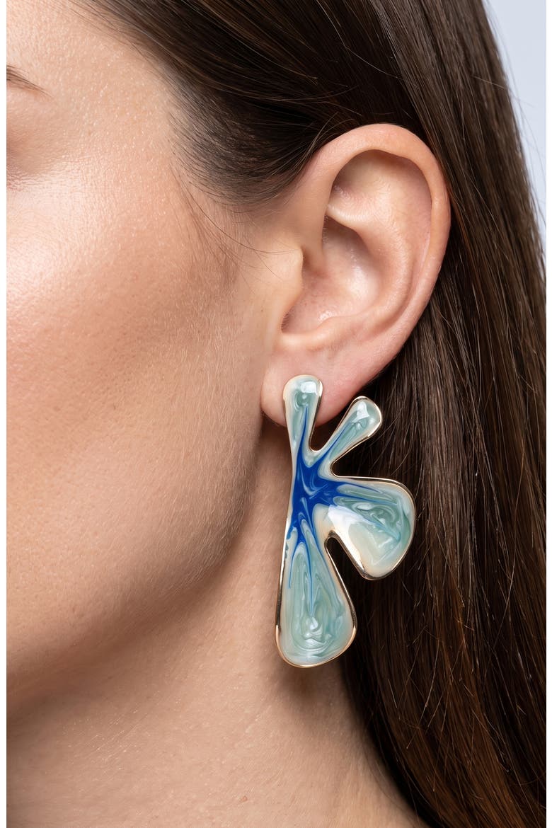 Enamel Tulip Drop Earrings, Alternate, color, BLUE/ GOLD