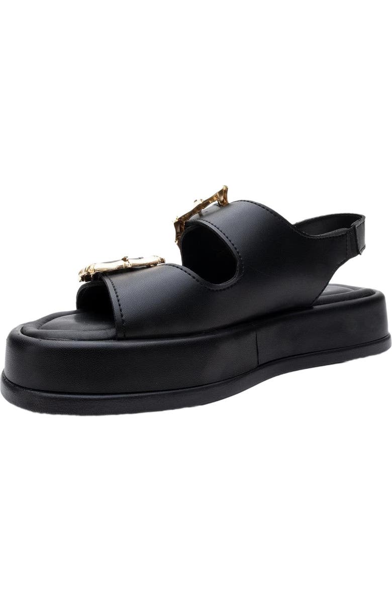 Prologue Shoes Slope Double Strap Sandal, Alternate, color, Black Faux Leather