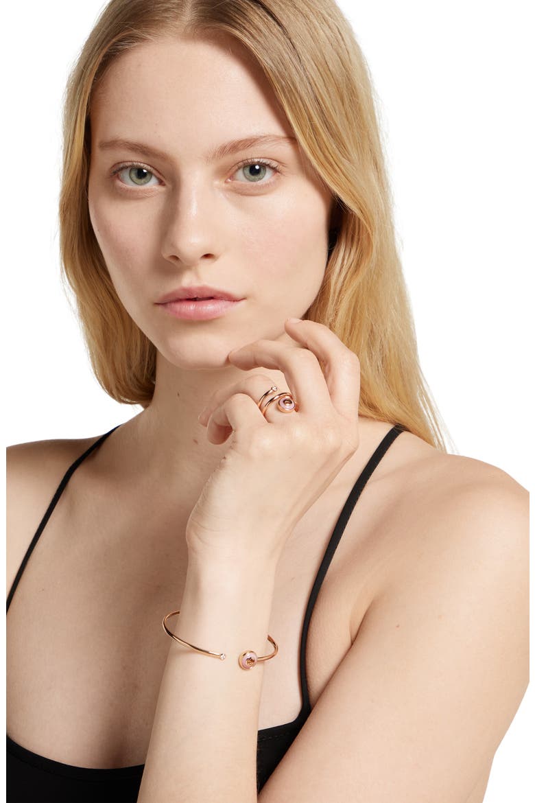 Interlocking-G Diamond & Pink Opal Coil Ring, Alternate, color, PINK/ ROSE GOLD