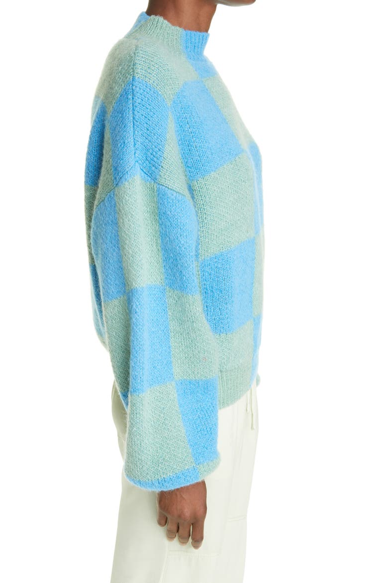 Adonis Checkerboard Balloon Sleeve Sweater, Alternate, color, AQUA