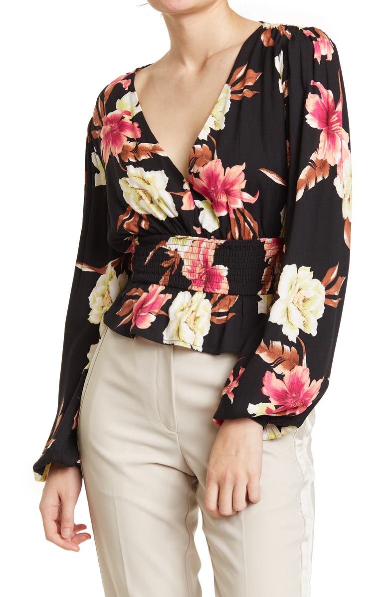 AFRM The Olive Leopard Print Peplum Blouse, Main, color,