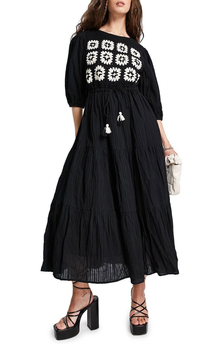 Topshop Tiered Cotton Maxi Midi Dress, Main, color, 