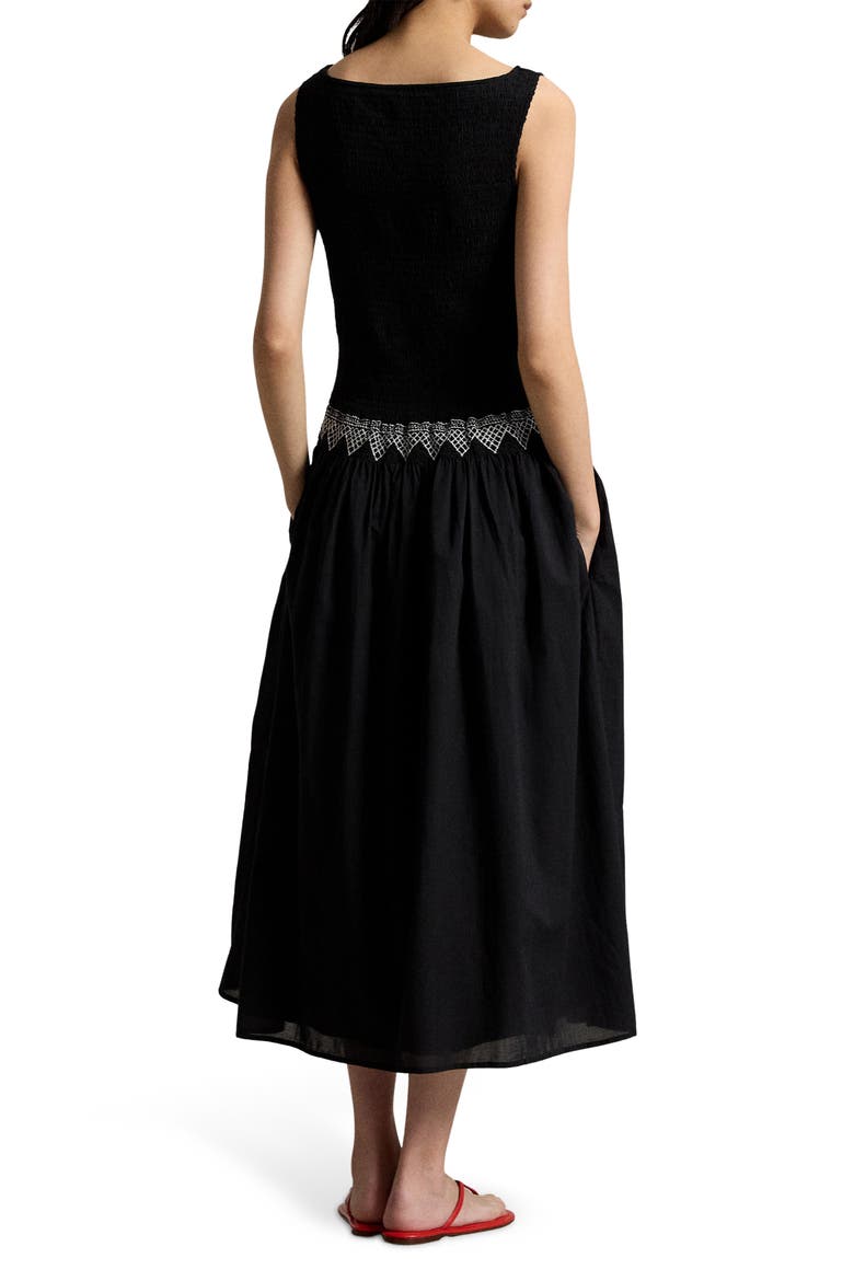 Mixed Media Cotton Dress, Alternate, color, POLO BLACK