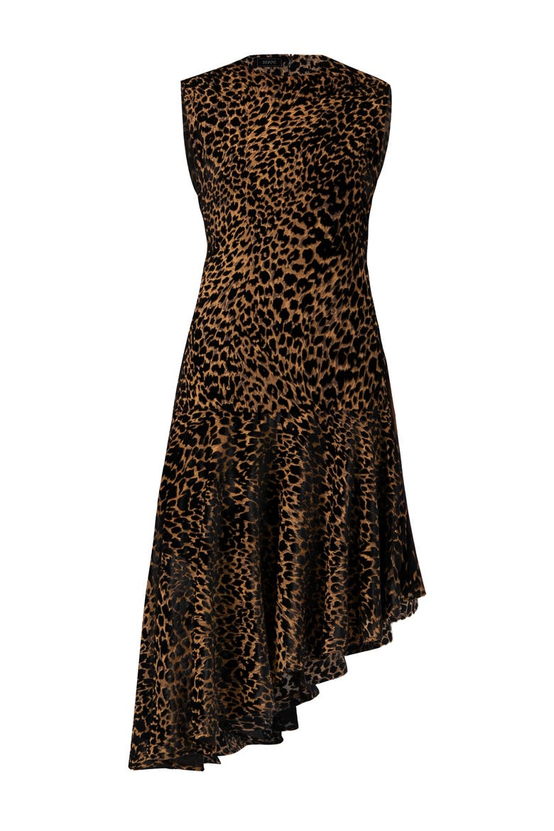 Asymmetric Animal Print Dress, Alternate, color, Black