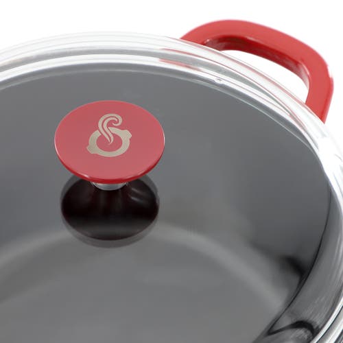 Crock Pot 7 Quart Enameled Cast Iron Dutch Oven With Borosilcate Lid In Red