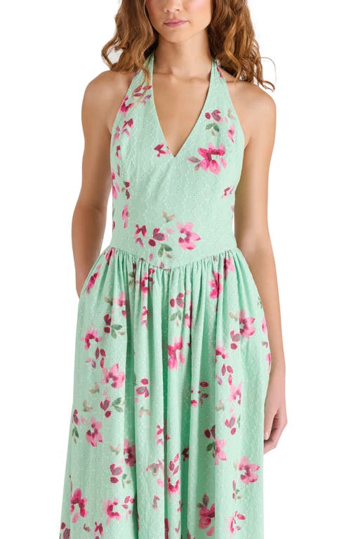 Steve Madden Ressi Floral Cotton Eyelet Halter Dress In Green