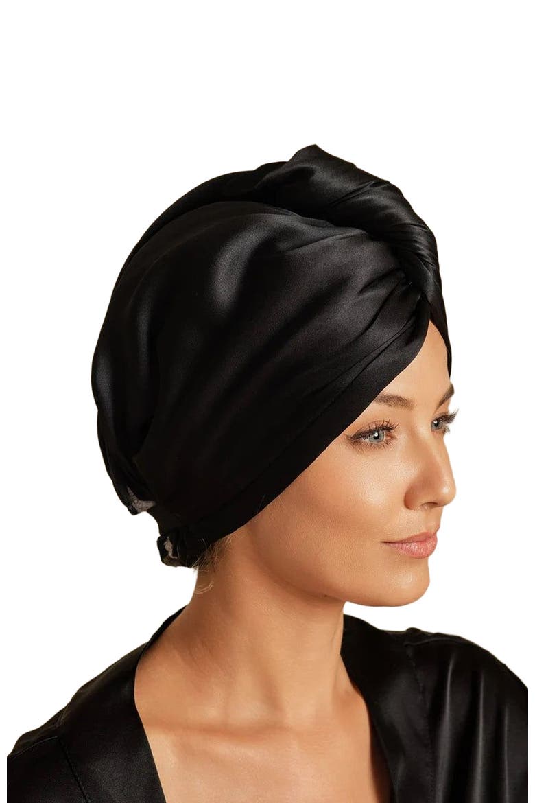 Pure Silk Hair Towel Wrap, Alternate, color, Black
