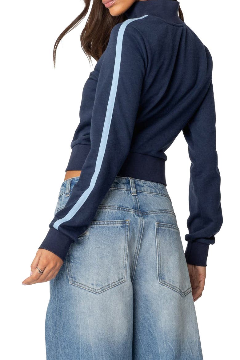 England Mock Neck Zip Crop Sweatshirt, Alternate, color, NAVY