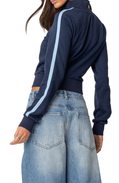 Edikted England Mock Neck Zip Crop Sweatshirt In Navy
