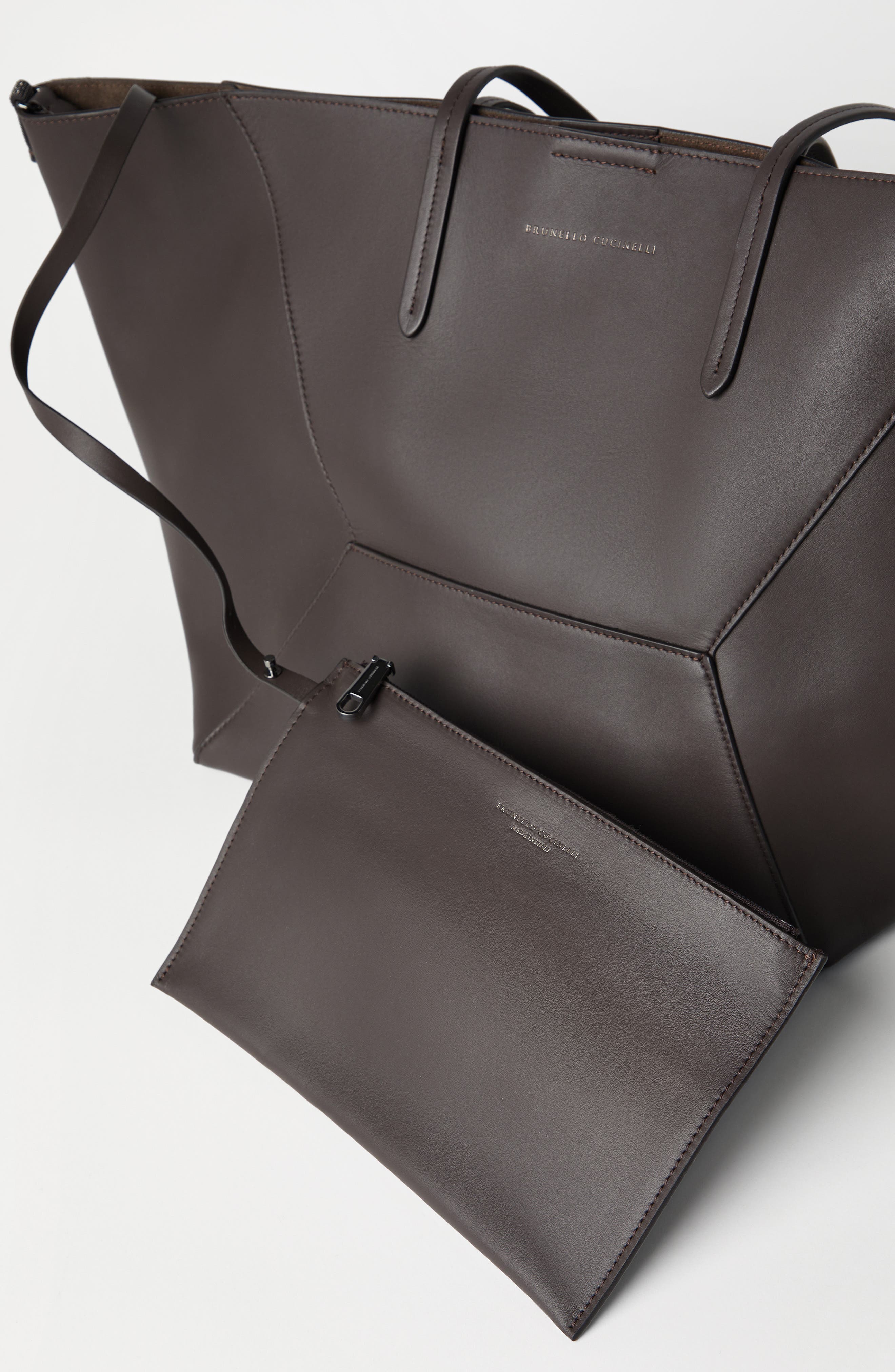 Brunello Cucinelli Calfskin BC Duo bag, Alternate, color, Dark Mahogany