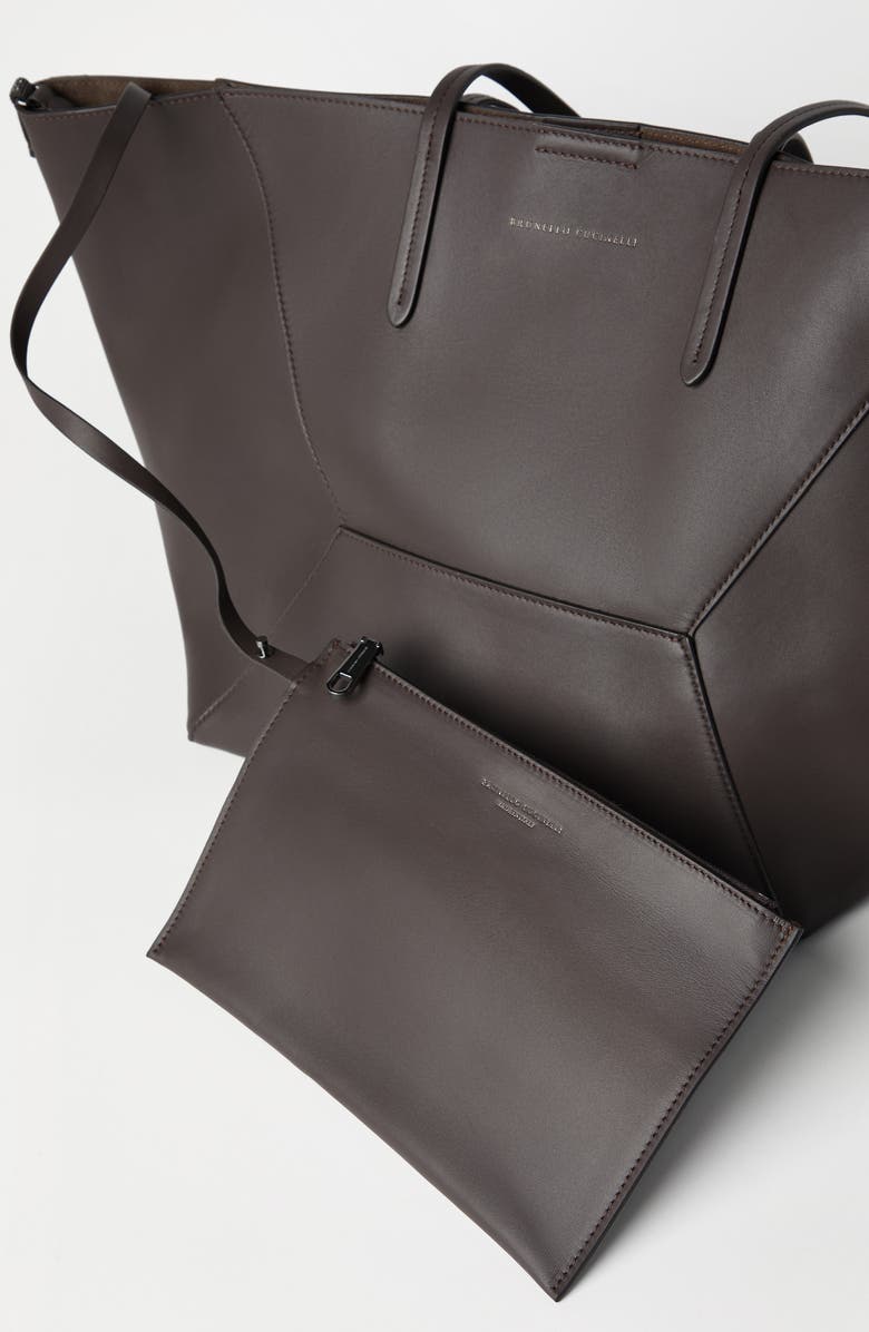 Brunello Cucinelli Calfskin BC Duo bag, Alternate, color, Dark Mahogany