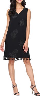 SL FASHIONS Rose Sleeveless Tassel Hem Shift Dress