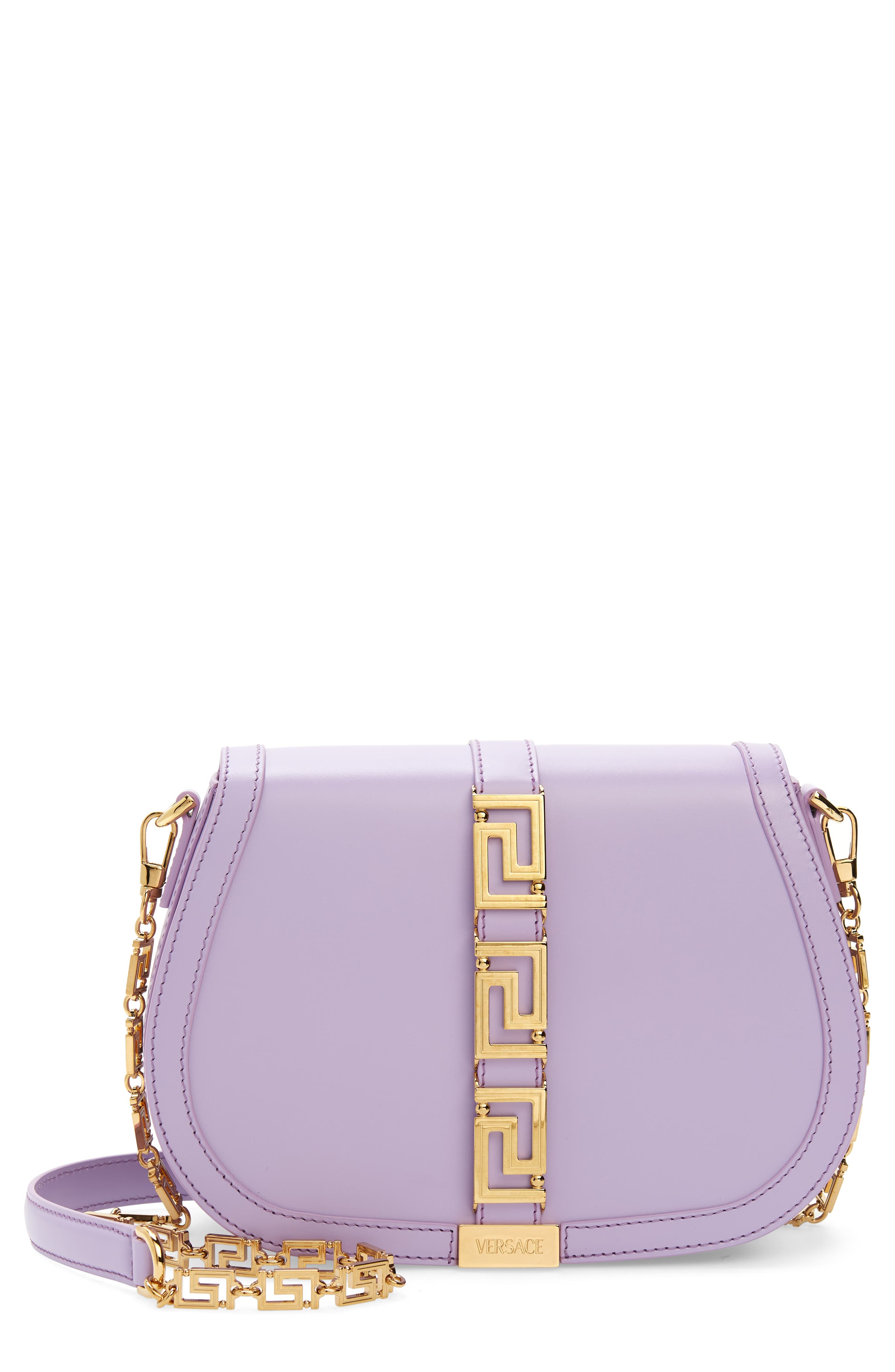 Versace Large Greca Goddess Leather Shoulder Bag, Main, color, 