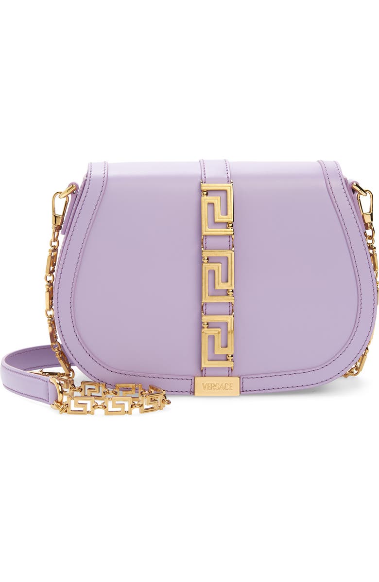 Versace Large Greca Goddess Leather Shoulder Bag, Main, color,