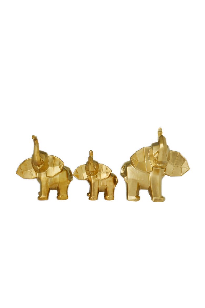 Goldtone Porcelain Glam Elephant Sculpture - Set of 3, Alternate, color, GOLD