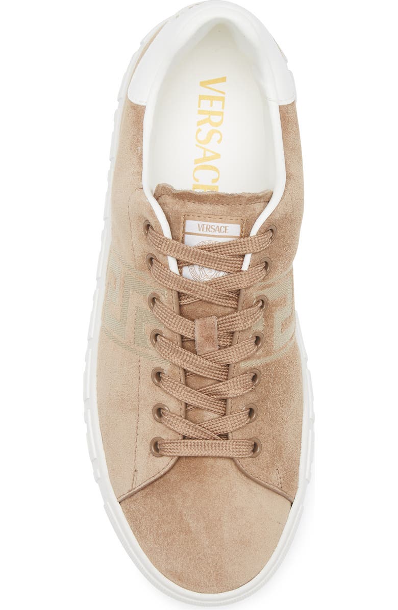 Versace Greca Suede Low Top Sneaker, Alternate, color, Sand