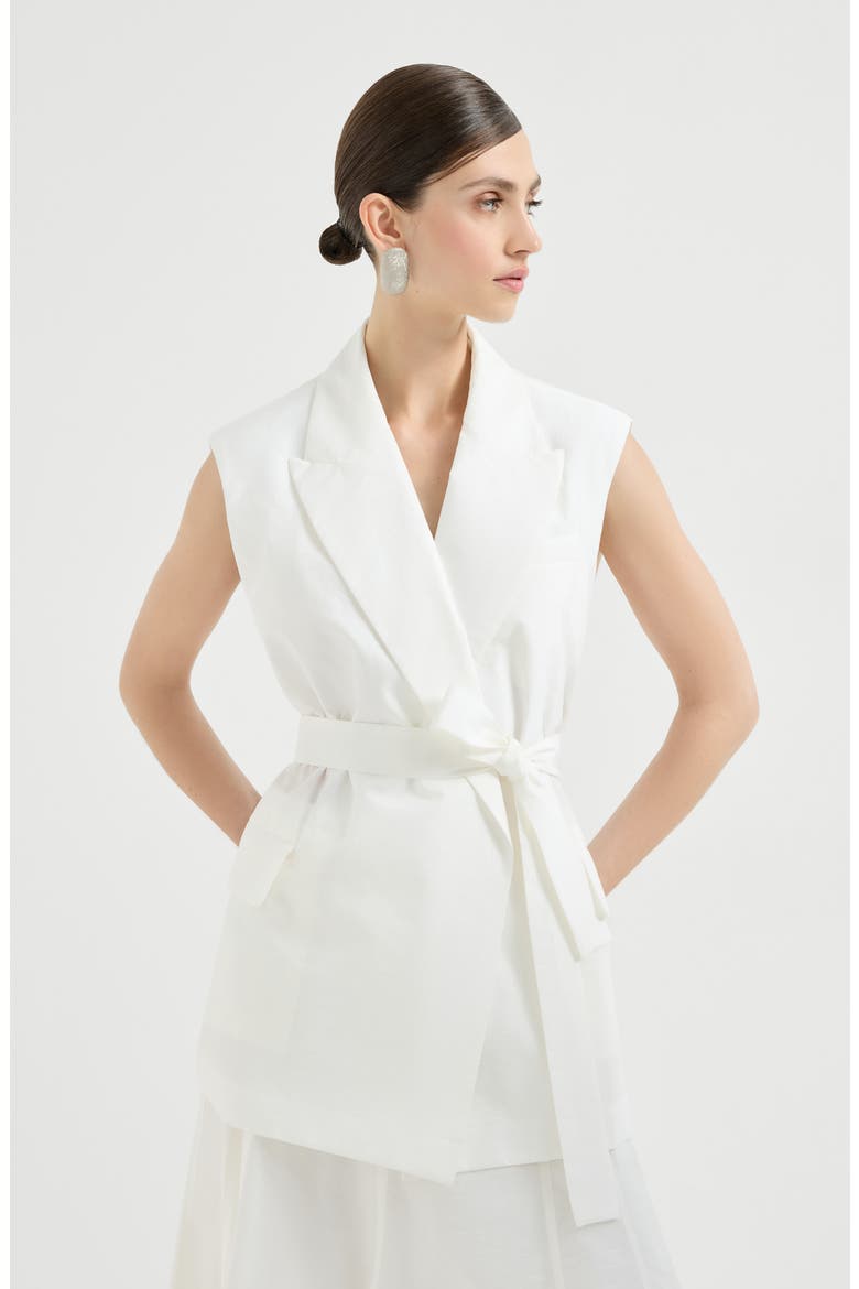 Poplin belted vest, Main, color, White