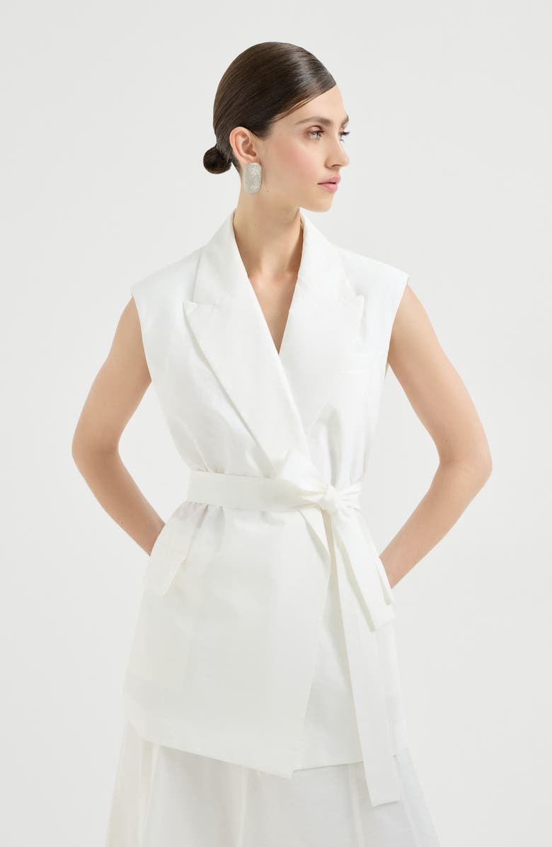 Brunello Cucinelli Poplin belted vest, Alternate, color, White