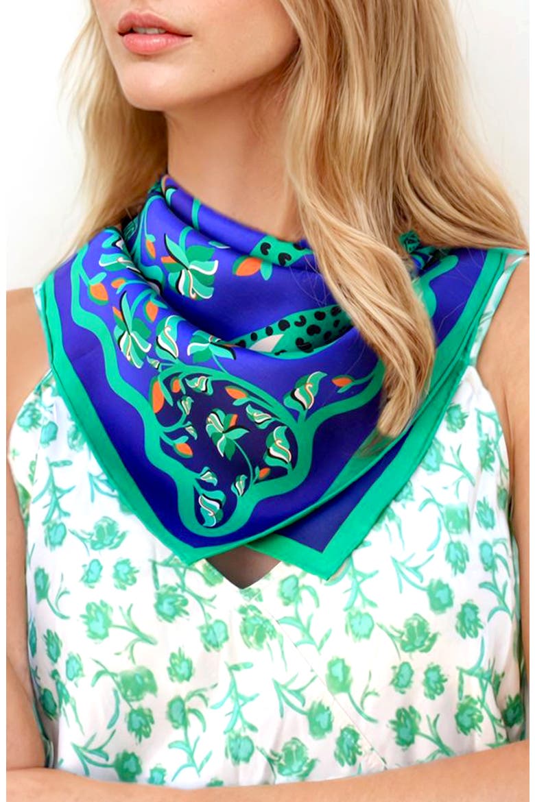 Double Sided Silk Scarf Of Leopards In The Verdant Wild - Large, Alternate, color, Green