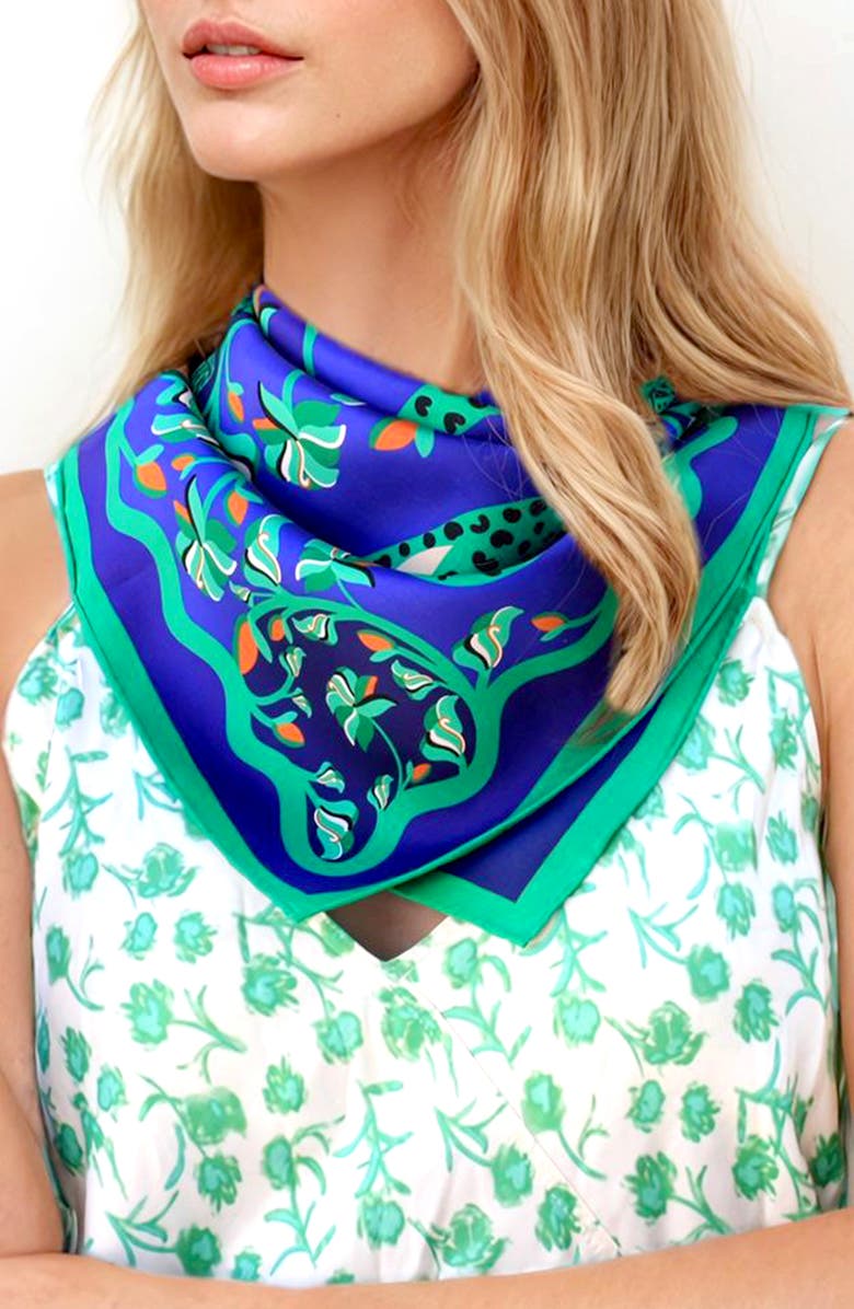 Jessie Zhao New York Double Sided Silk Scarf Of Leopards In The Verdant Wild - Large, Alternate, color, Green