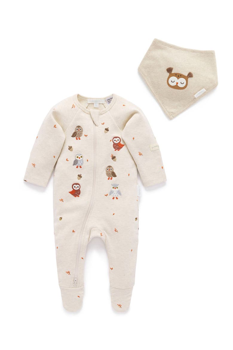 Thick Zip Footie & Bib Set Unisex, Main, color, Oak Leaf Print