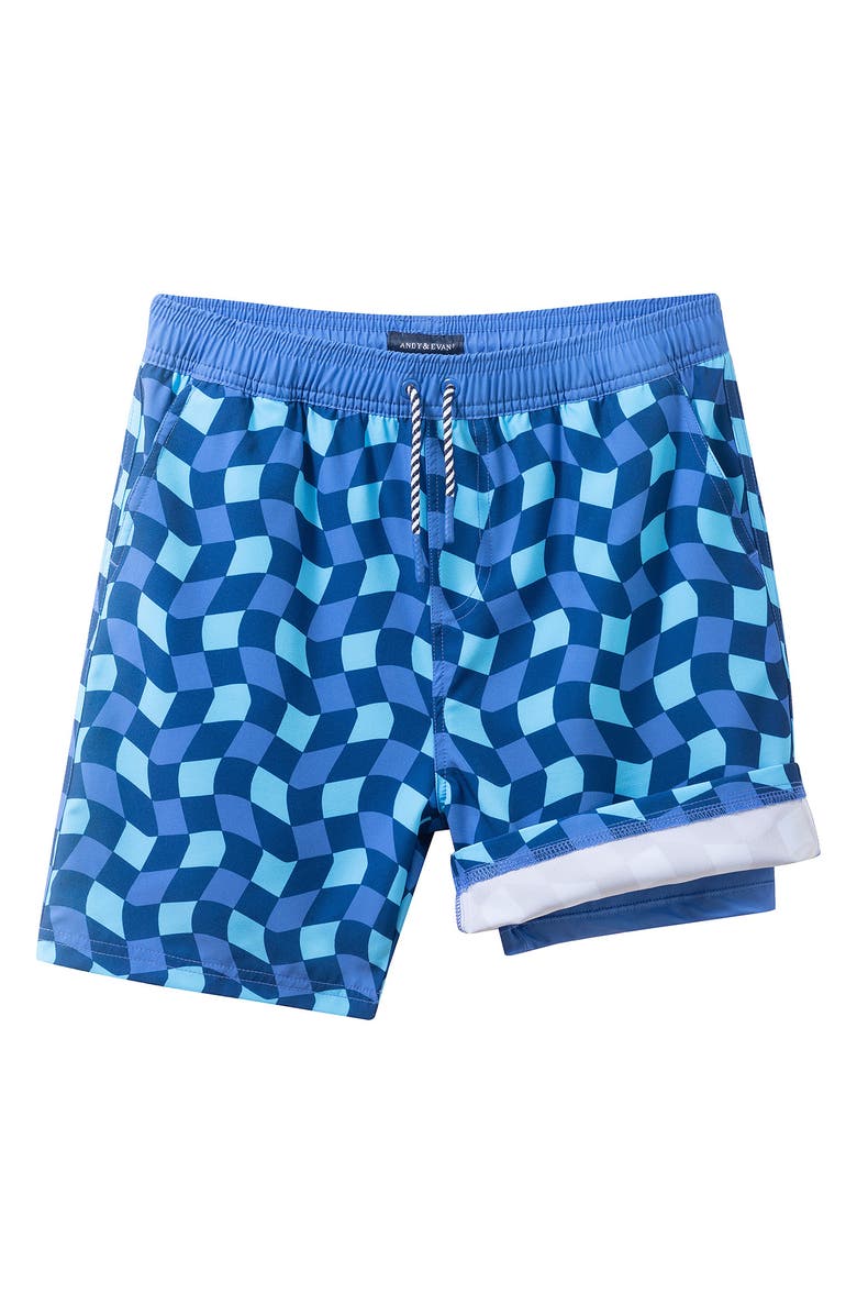 Andy & Evan Kids' Floral Print Volley Swim Shorts, Alternate, color, Blue Floral