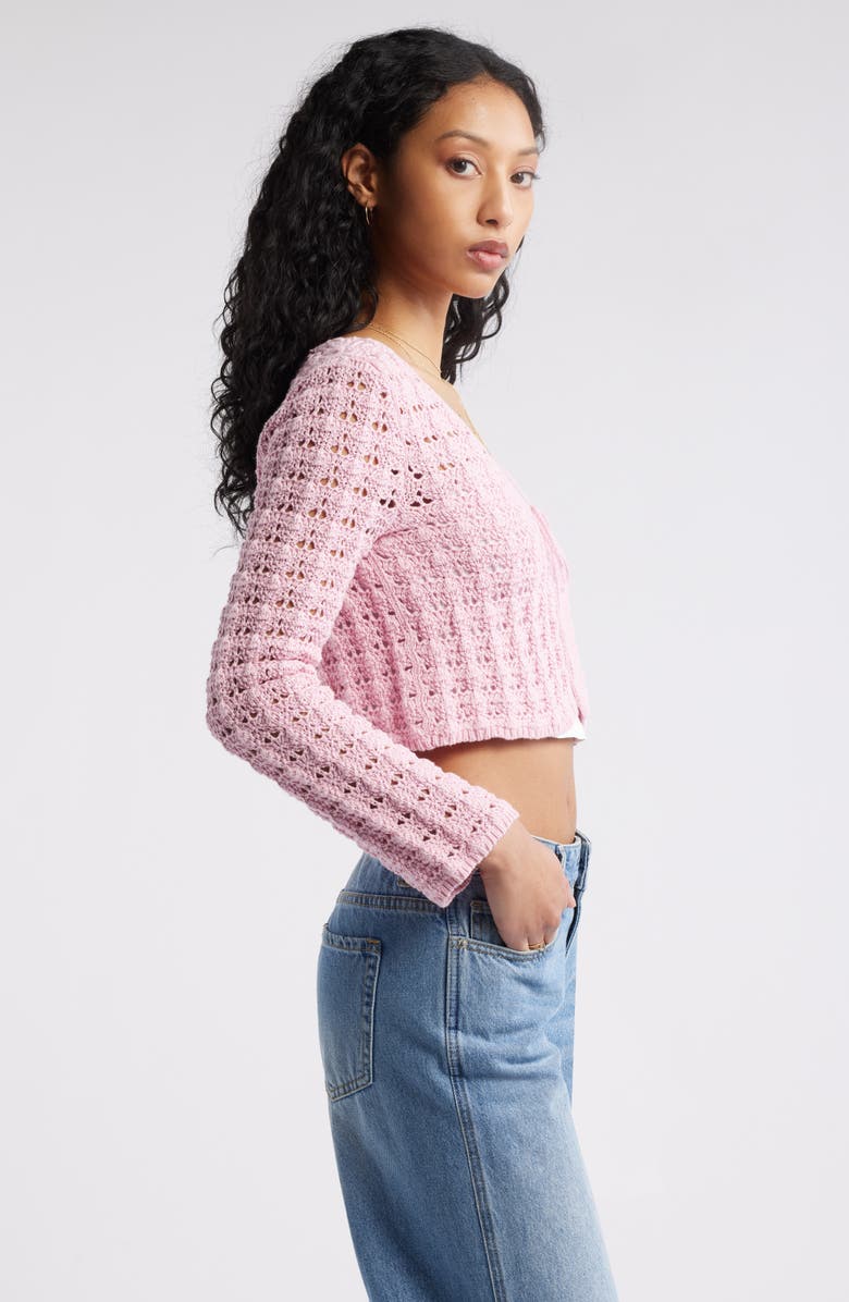 BP. Fly Away Open Stitch Cardigan, Alternate, color, Pink Cameo