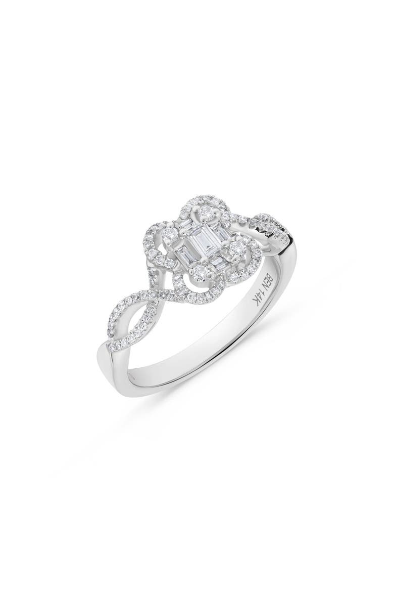 Floral Baguette Diamond Cluster Ring in 14K White Gold, Alternate, color, 14K White Gold