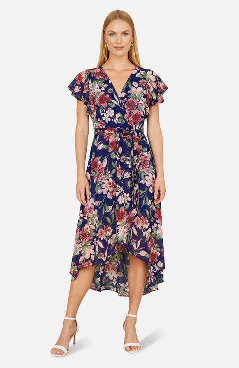 Floral Wrap Midi Dress With Frill Hem