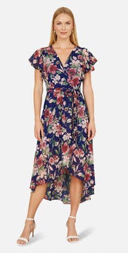Yumi Floral Wrap Midi Dress With Frill Hem