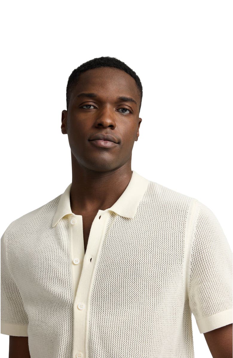 Onia Crochet Knit Button Up Short Sleeve Shirt, Alternate, color, Egret
