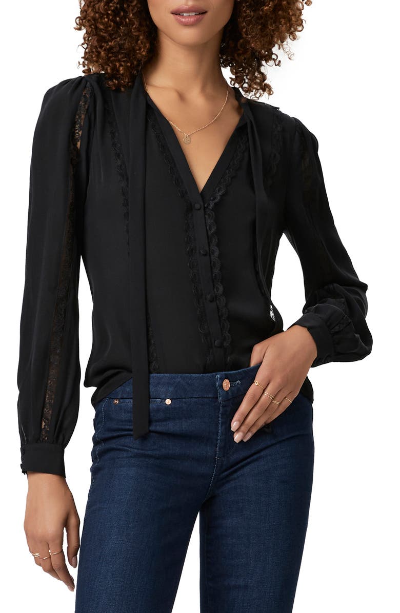 PAIGE Gardena Long Sleeve Silk Georgette Top, Main, color, 