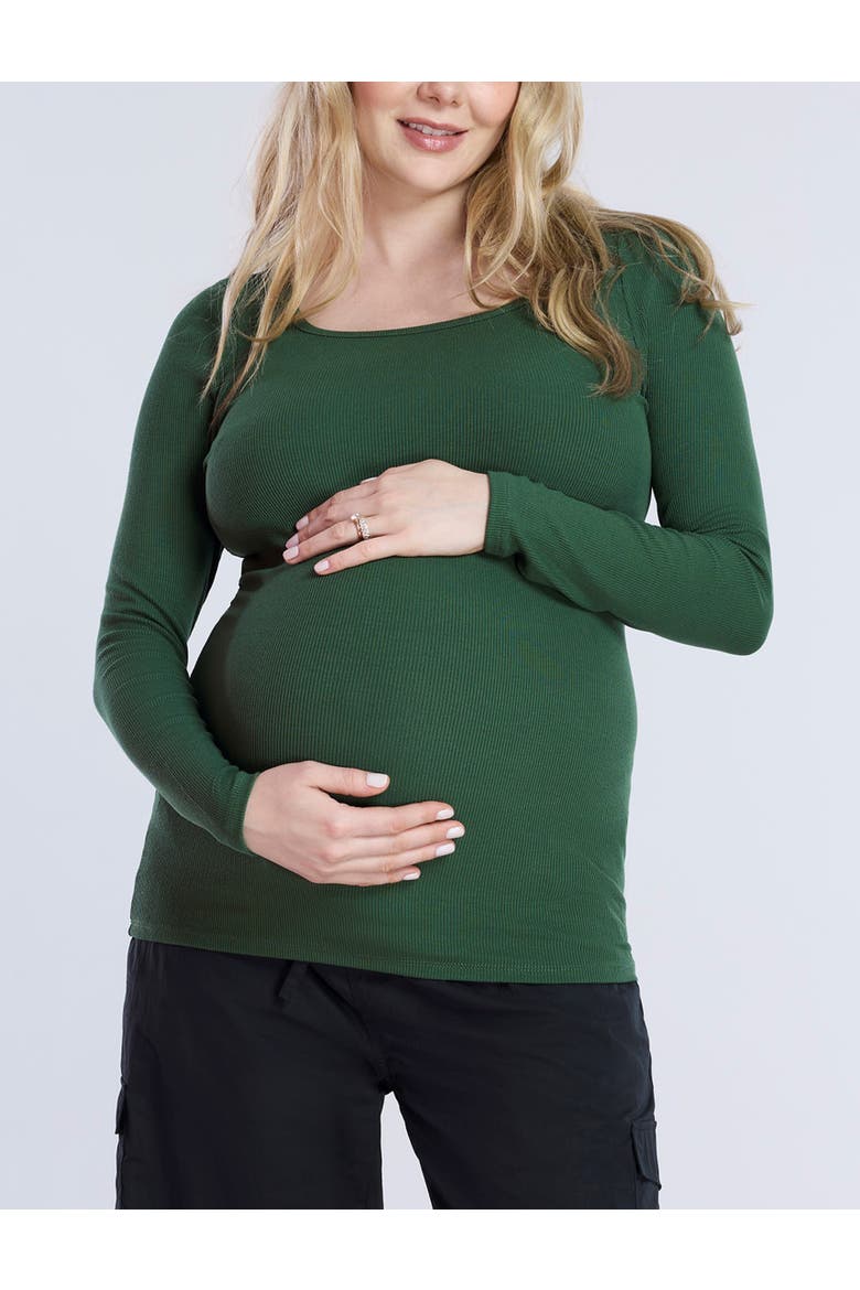 Square Neck Rib Knit Long Sleeve Tee, Main, color, Green Pastures