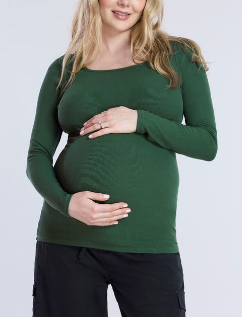 Square Neck Rib Knit Long Sleeve Tee