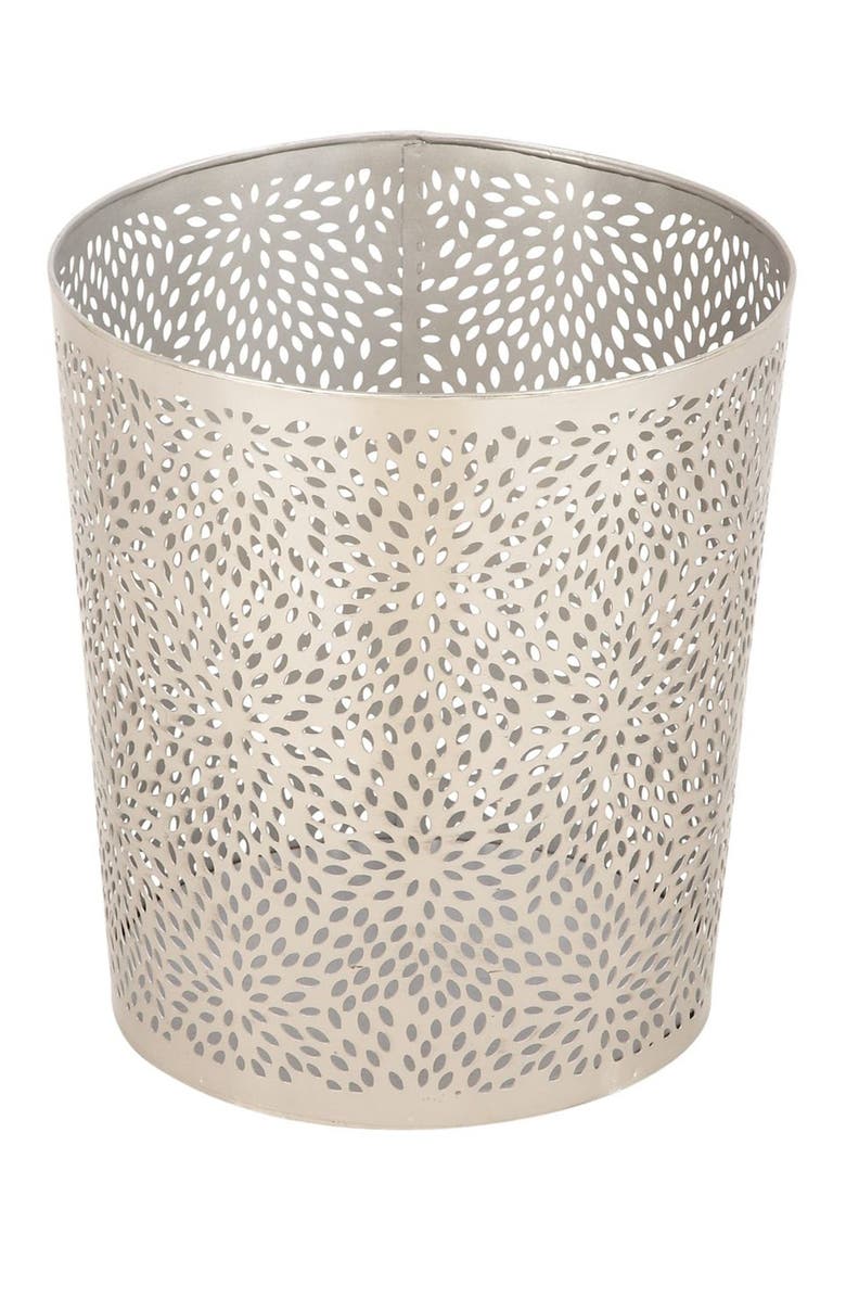 COSMO BY COSMOPOLITAN Silvertone Metal Glam Small Waste Bin with Laser Carved Floral Design, Alternate, color, 