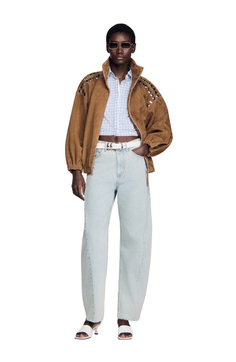 SANDRO Faded barrel cotton jeans, Alternate, color, Sky Blue