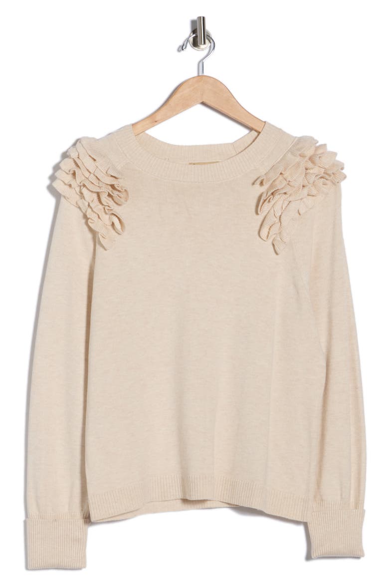 Ruffle Crewneck Sweater, Alternate, color, BLANCHED ALMOND