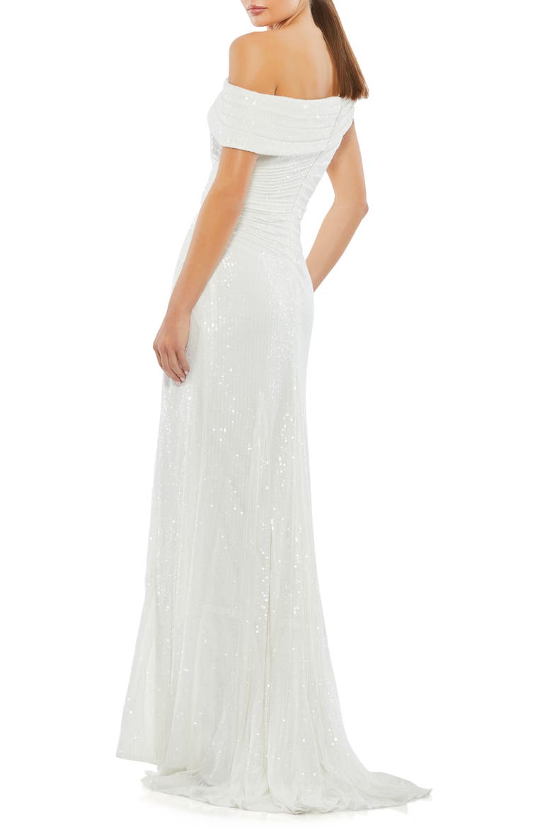 Metallic One-Shoulder Evening Gown, Alternate, color, WHITE