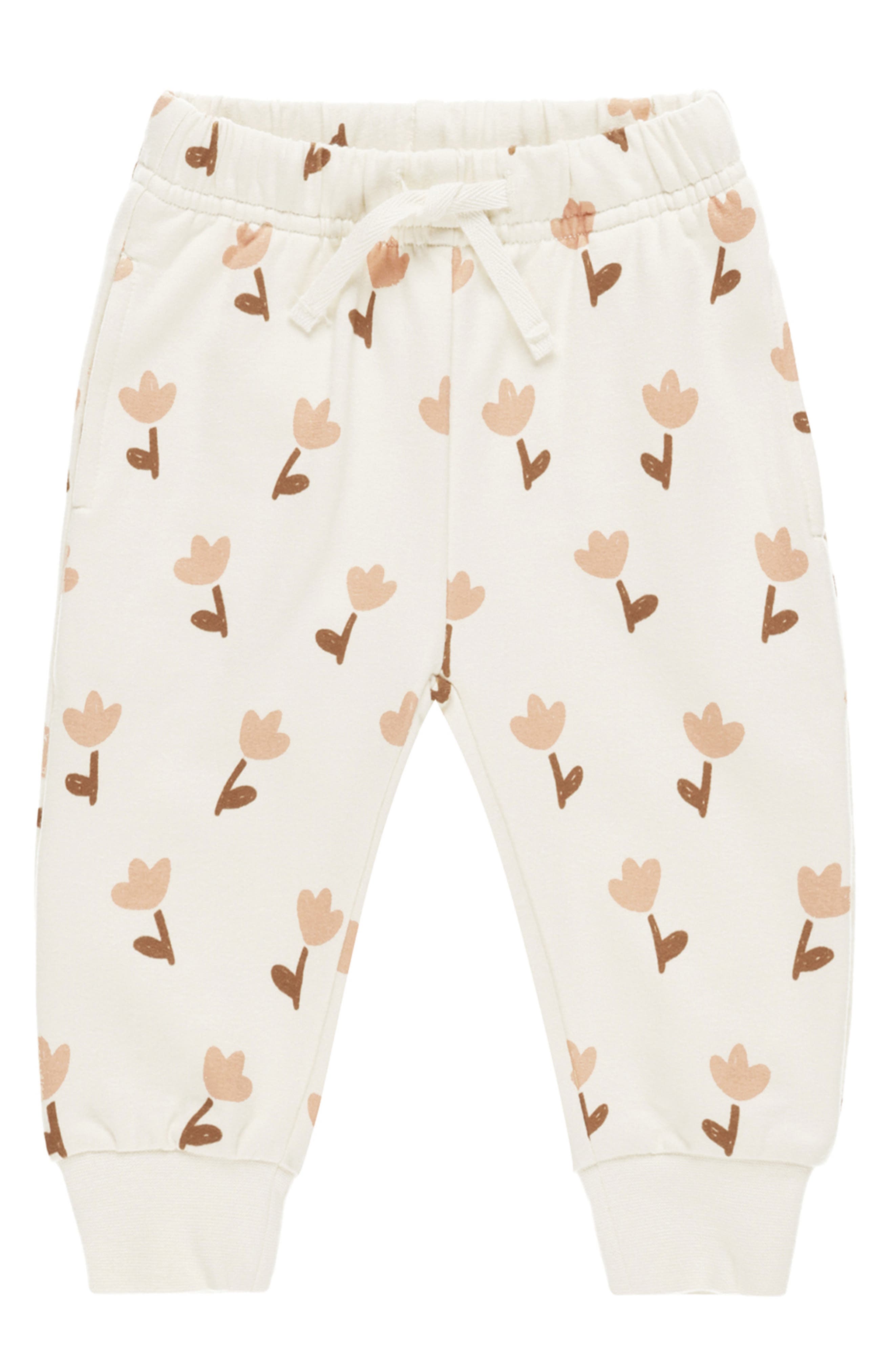QUINCY MAE Tulip Print Cotton Joggers in Ivory 