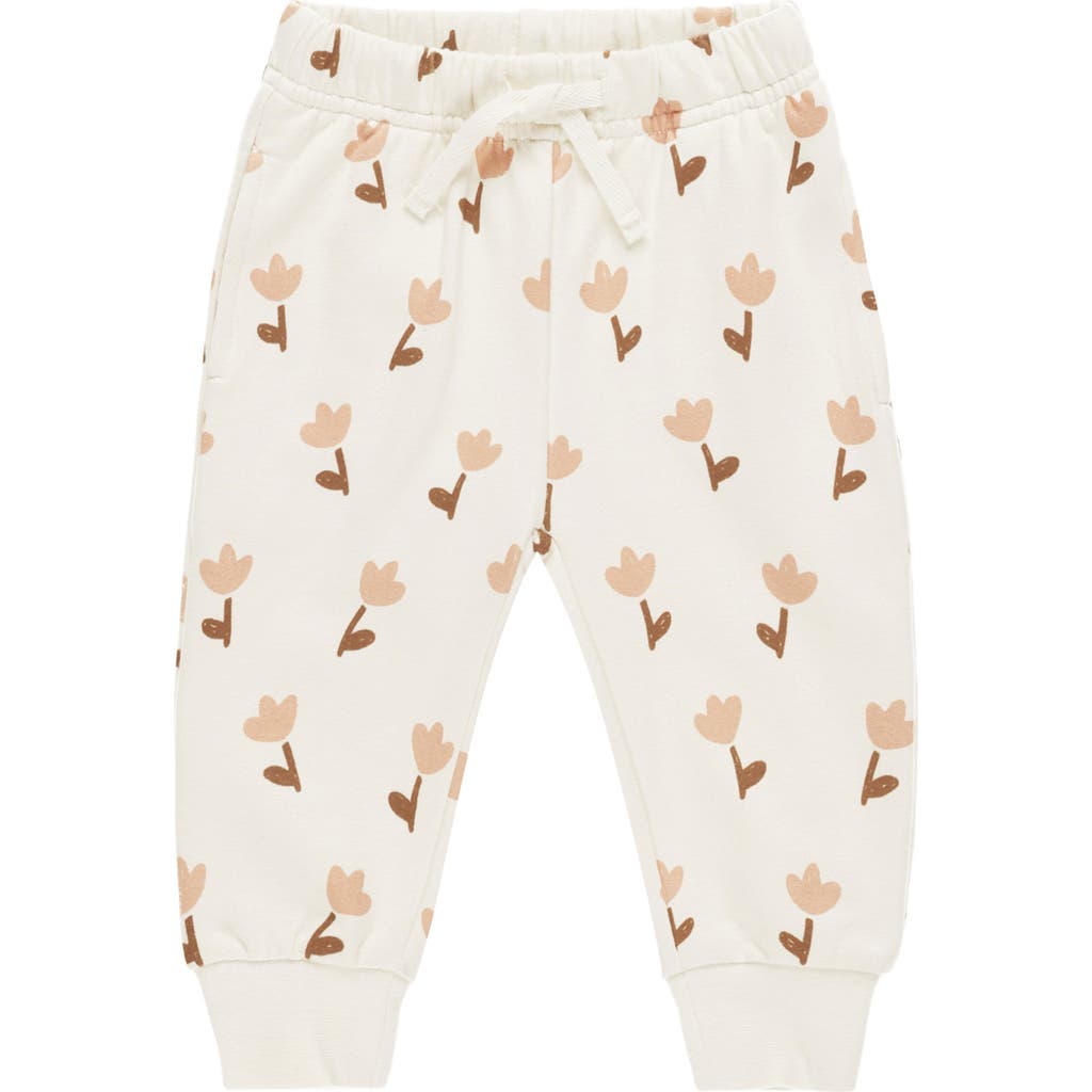 QUINCY MAE Tulip Print Cotton Joggers in Ivory